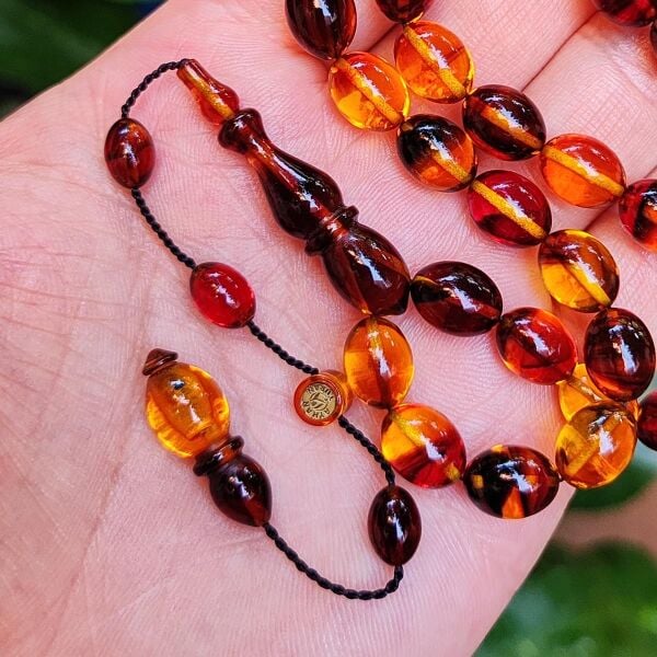 8x11 mm Ayhan Turan Usta İşçilikli Sarı Kahve Ateşi Kehribar Tesbih