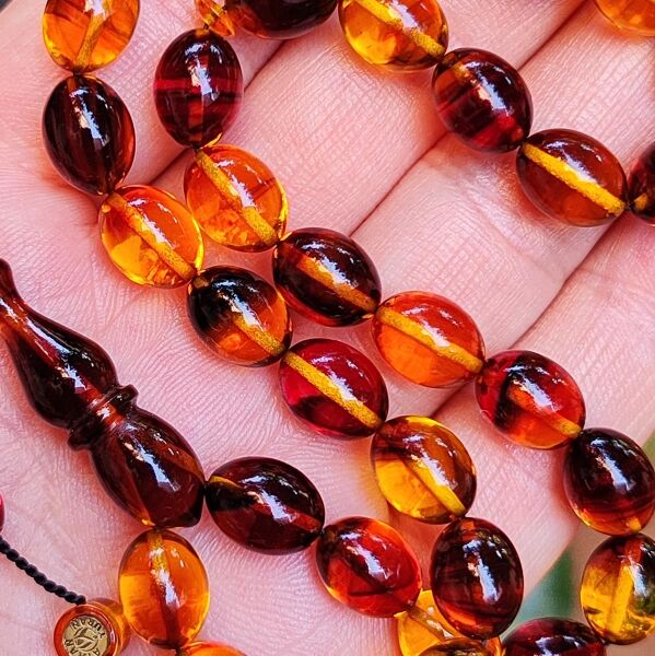 8x11 mm Ayhan Turan Usta İşçilikli Sarı Kahve Ateşi Kehribar Tesbih