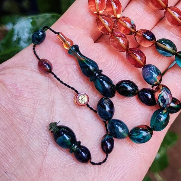 8x11 mm Ayhan Turan Usta İşçilikli Yeşil Şeffaf Süzme Ateşi Kehribar Tesbih