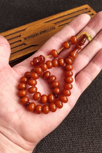 9x7 mm Bilekboy Helezon Damarlı Sıkma Kehribar, Koleksiyonluk Ebu Sırr Usta İşçilikli Tespih