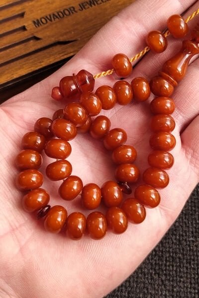 9x7 mm Bilekboy Helezon Damarlı Sıkma Kehribar, Koleksiyonluk Ebu Sırr Usta İşçilikli Tespih