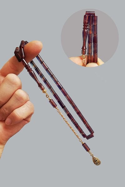 5,5*10 mm Kesme Mor Şeffaf Cümbüş Ateşi Kehribar Tesbih Altın Kaplama Püsküllü Ok Gibi Kesme