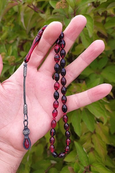 7*11 mm Beyzi Kesim Sıkma Ateş Kehribar Tesbih Orjinal Ateşi Kehribar Tespih