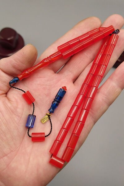 Ayhan Turan Usta İşçilikli Ateş Kehribar Tesbih 7*11 mm Kesme Sistemli İmzalı Tespih