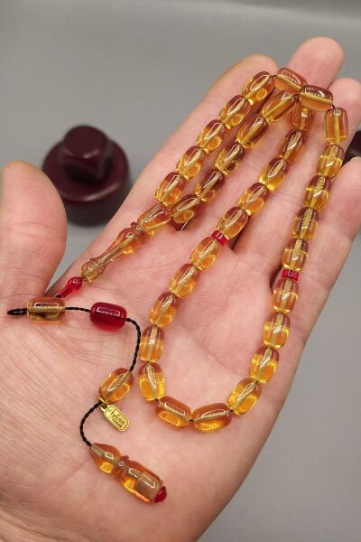 Ayhan Turan Usta İşçilikli Ateş Kehribar Tesbih 7*11 mm Kapsül Sistemli İmzalı Tespih