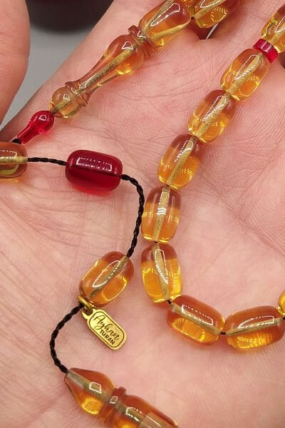 Ayhan Turan Usta İşçilikli Ateş Kehribar Tesbih 7*11 mm Kapsül Sistemli İmzalı Tespih