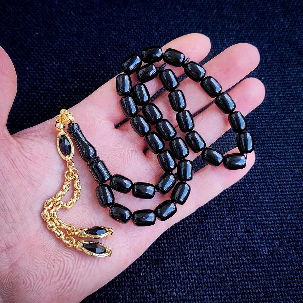 Kişiye Özel 9x12 mm Siyah Ateşi Kehribar Tesbih | Taraftar Tesbih