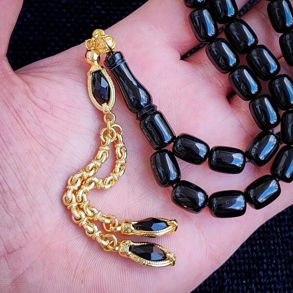 Kişiye Özel 9x12 mm Siyah Ateşi Kehribar Tesbih | Taraftar Tesbih