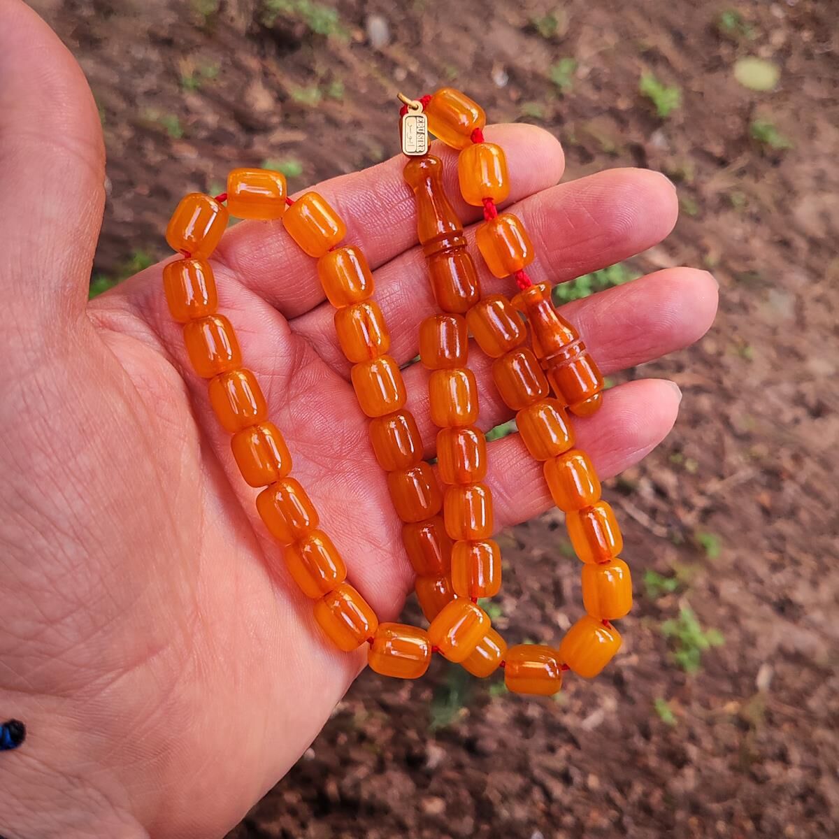 9x10 mm Mişmişi Dik Damar Çubuk Sıkma Kehribar Tesbih | Ebu Sırr Usta İmzalı Tespih