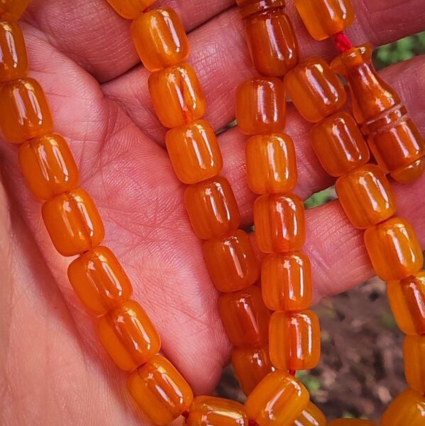 9x10 mm Mişmişi Dik Damar Çubuk Sıkma Kehribar Tesbih | Ebu Sırr Usta İmzalı Tespih