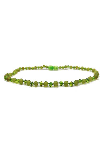 Yedek Klips Hediyeli Sertifikalı Ham Mat Kehribar Kolye Dominik Yeşili Bebek Diş Kolyesi 0-6 Yaş