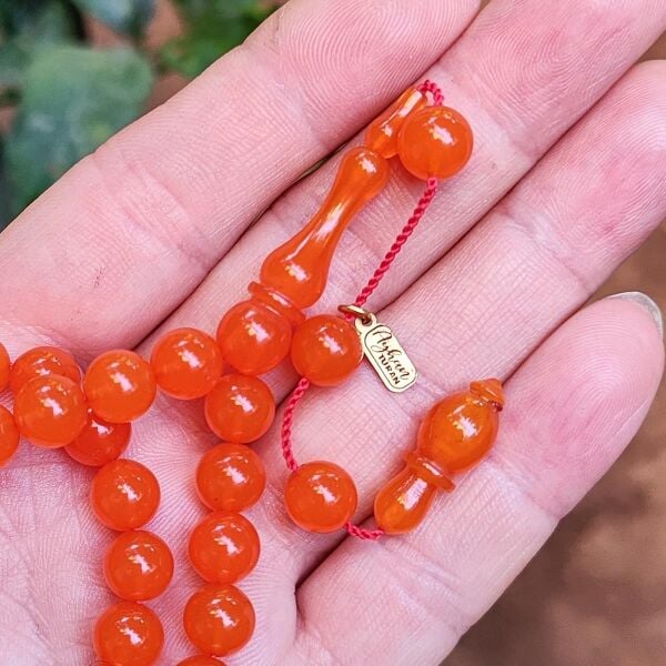 8 mm Ayhan Turan Usta İşçilikli Turuncu Zar Kehribar Tesbih