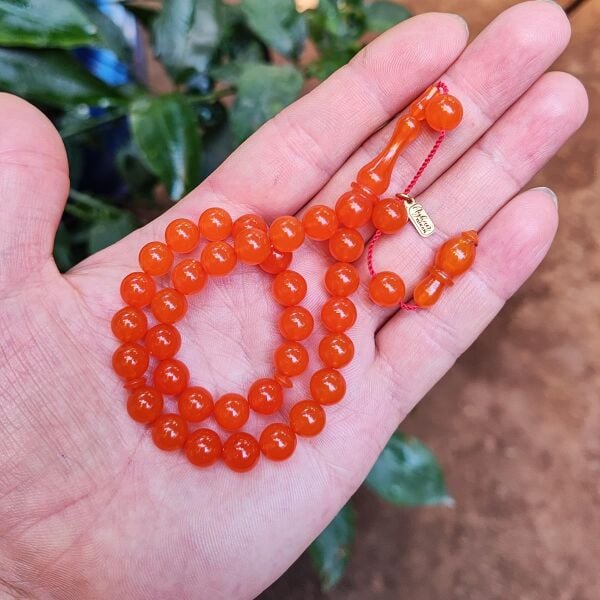 8 mm Ayhan Turan Usta İşçilikli Turuncu Zar Kehribar Tesbih