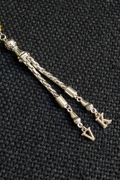 Özel Mesajlı Mavi Ateşi Kehribar Tesbih-925 Ayar Gümüş Kaplama Yılangözü Püskül-Ahşap Kutulu Tespih