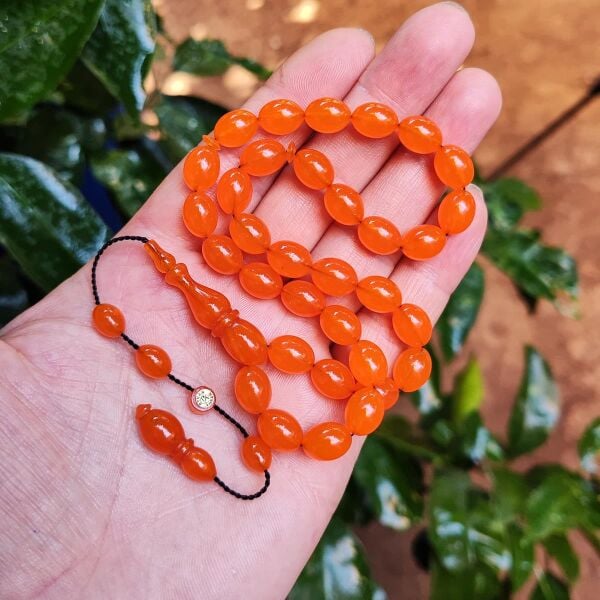8x11 mm Ayhan Turan Usta İşçilikli Turuncu Zar Kehribar Tesbih