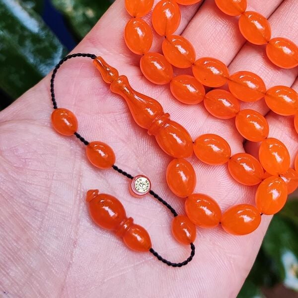 8x11 mm Ayhan Turan Usta İşçilikli Turuncu Zar Kehribar Tesbih