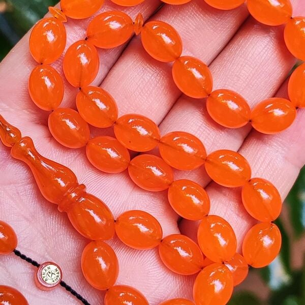 8x11 mm Ayhan Turan Usta İşçilikli Turuncu Zar Kehribar Tesbih