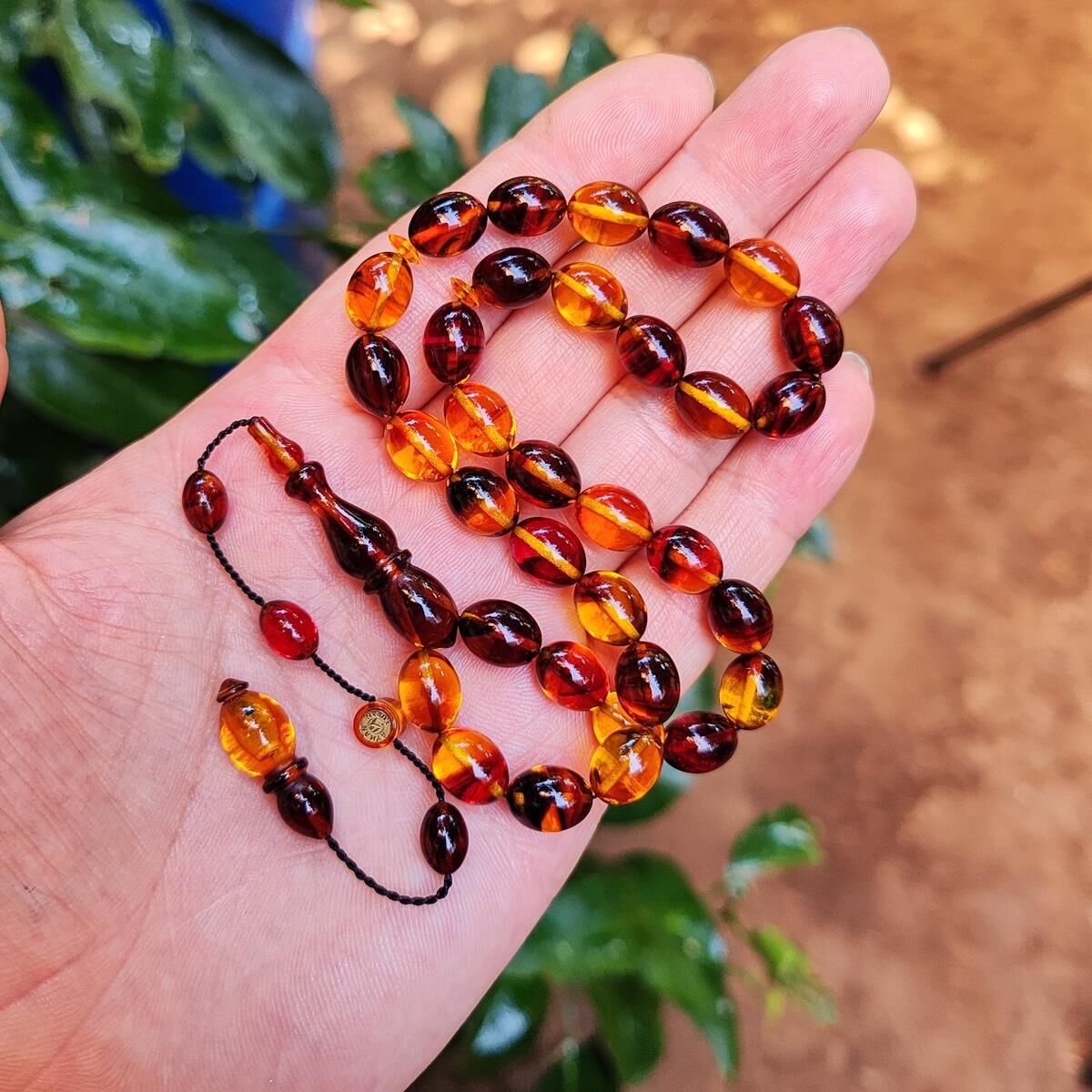 8x11 mm Ayhan Turan Usta İşçilikli Sarı Kahve Ateşi Kehribar Tesbih