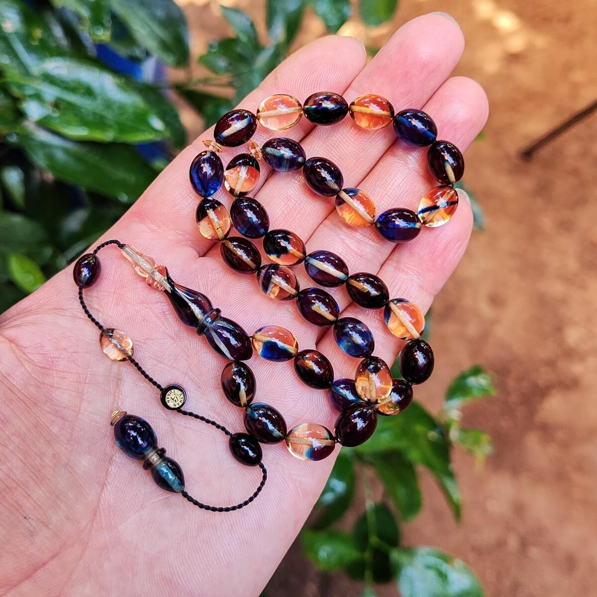 8x11 mm Ayhan Turan Usta İşçilikli Lacivert Şeffaf Ateşi Kehribar Tesbih