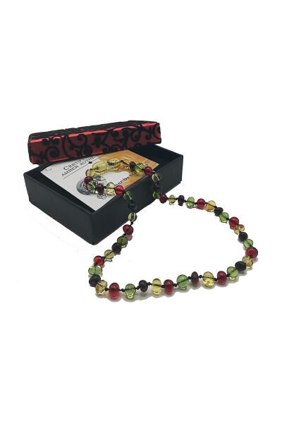 Sertifikalı Orjinal Baltık Kehribar Bebek Diş Kolyesi Litvanya Bandrollü Kırmızı Multicolor Renk Kehribar Kolye Kız Erkek Çocuk Kolyesi 33 cm Standart