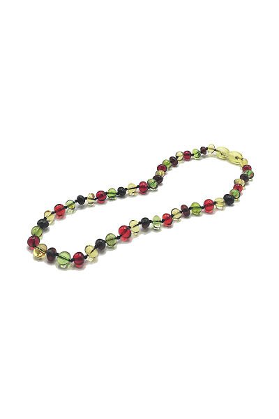 Sertifikalı Orjinal Baltık Kehribar Bebek Diş Kolyesi Litvanya Bandrollü Kırmızı Multicolor Renk Kehribar Kolye Kız Erkek Çocuk Kolyesi 33 cm Standart