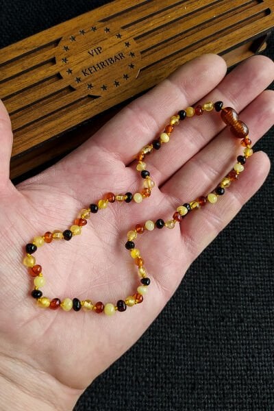 3,5 Gram Ekonomik Sertifikalı Kehribar Kolye Multicolor Bebek Diş Kolyesi Kız Erkek Çocuk Kolyesi