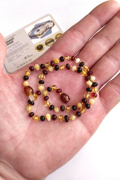 3,5 Gram Ekonomik Sertifikalı Kehribar Kolye Multicolor Bebek Diş Kolyesi Kız Erkek Çocuk Kolyesi