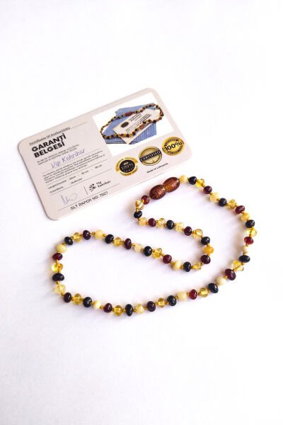 3,5 Gram Ekonomik Sertifikalı Kehribar Kolye Multicolor Bebek Diş Kolyesi Kız Erkek Çocuk Kolyesi