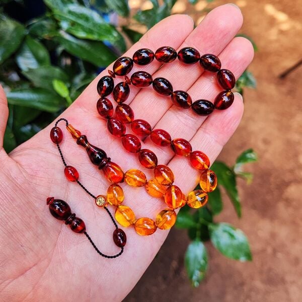 8x11 mm Ayhan Turan Usta İşçilikli Renk Süzmesi Ateşi Kehribar Tesbih