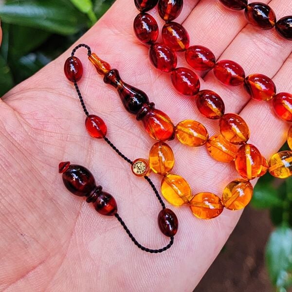 8x11 mm Ayhan Turan Usta İşçilikli Renk Süzmesi Ateşi Kehribar Tesbih