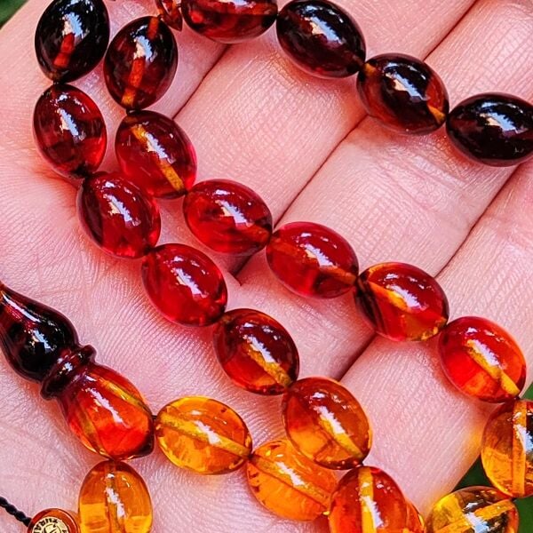 8x11 mm Ayhan Turan Usta İşçilikli Renk Süzmesi Ateşi Kehribar Tesbih