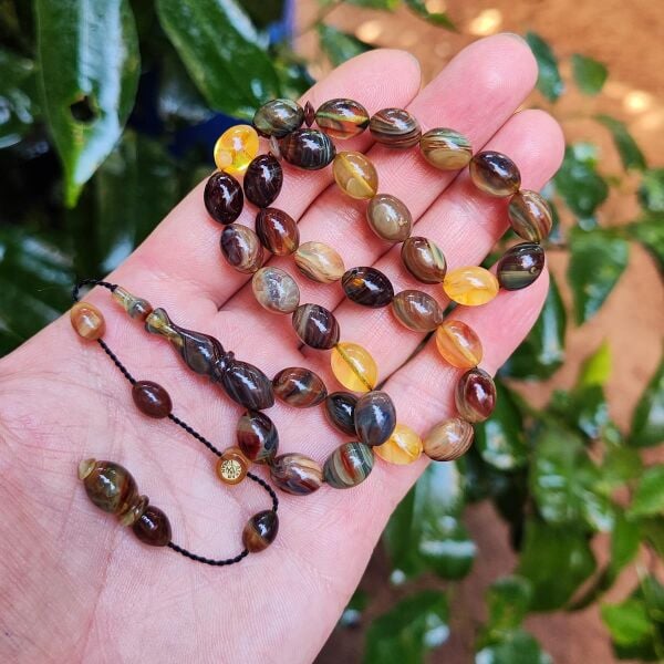 8x11 mm Ayhan Turan Usta İşçilikli Renk Cümbüşü Ateşi Kehribar Tesbih