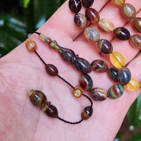 8x11 mm Ayhan Turan Usta İşçilikli Renk Cümbüşü Ateşi Kehribar Tesbih