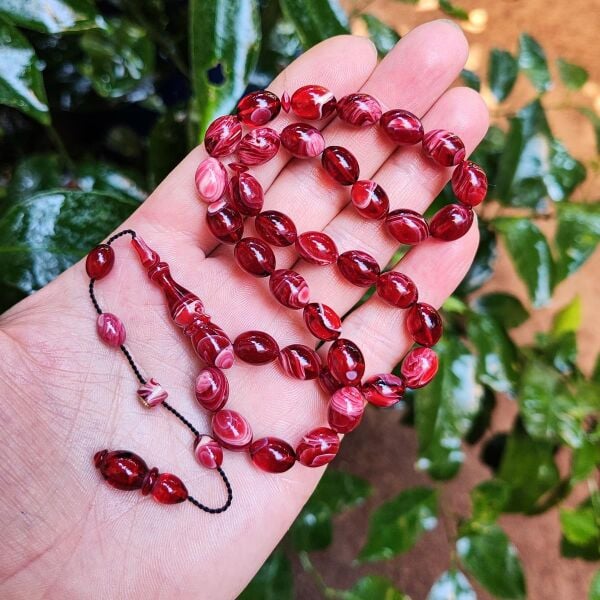 8x11 mm Ayhan Turan Usta İşçilikli Kırmızı Beyaz Ateşi Kehribar Tesbih