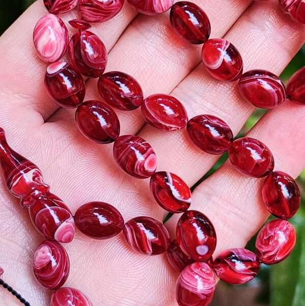 8x11 mm Ayhan Turan Usta İşçilikli Kırmızı Beyaz Ateşi Kehribar Tesbih