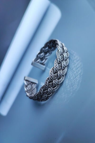 El Yapımı Geçmeli Bakır Bileklik Ayarlanabilir Bilezik Telkari İşleme Bileklik Örgülü Bileklik