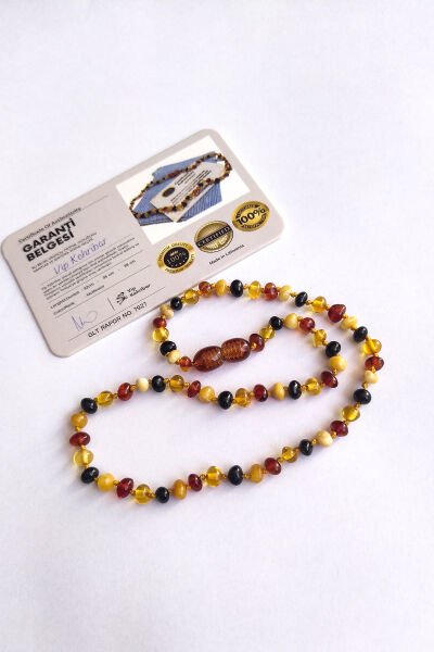 3,5 Gram Ekonomik Sertifikalı Kehribar Kolye Multicolor Bebek Diş Kolyesi Kız Erkek Çocuk Kolyesi