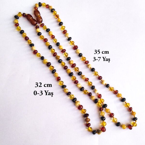 3,5 Gram Ekonomik Sertifikalı Kehribar Kolye Multicolor Bebek Diş Kolyesi Kız Erkek Çocuk Kolyesi