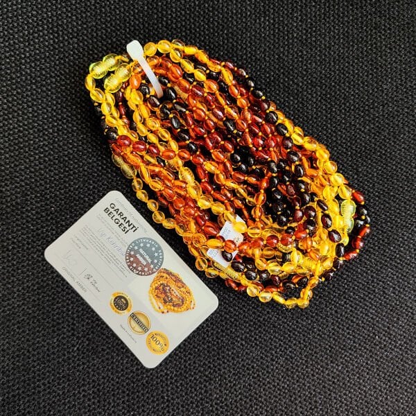 4.5 Gram Yassı Gökkuşağı Rengi Kehribar Bebek Diş Kolyesi