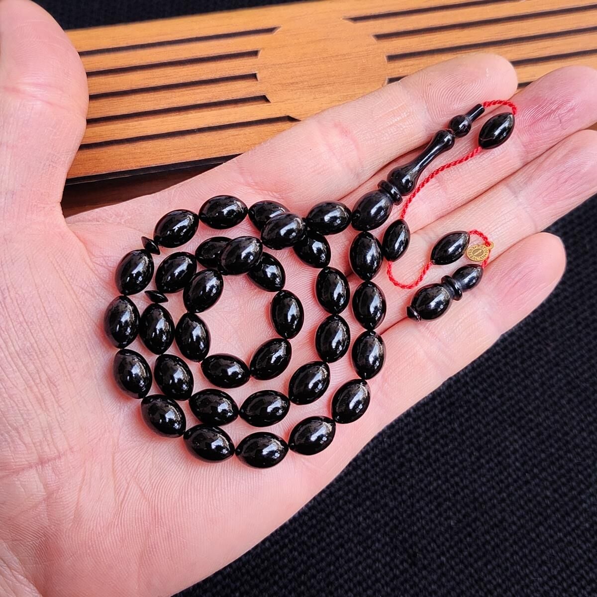 8x12 mm Siyah Fatih Erbabacan Usta İşçilikli Zar Kehribar Tesbih