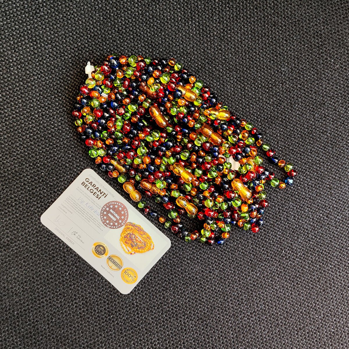 5 Gram Mavi Multicolor Kehribar Bebek Diş Kolyesi