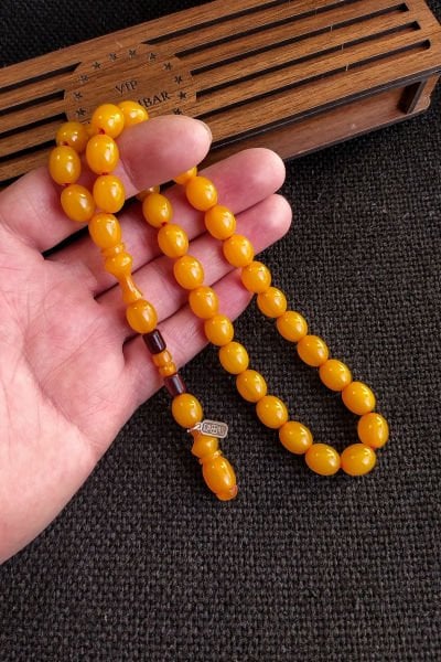9x11 mm Merdane Sistemli Sıkma Kehribar Tesbih, Muhammed Dabbas Usta İşçilikli Tespih