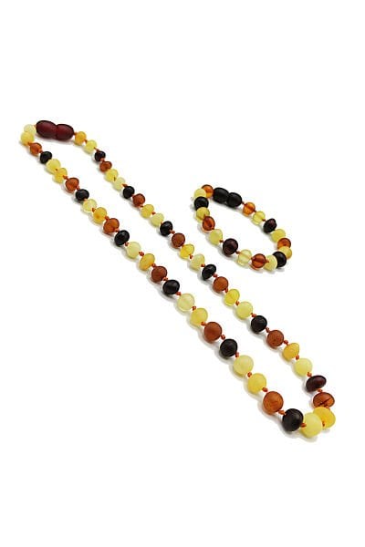 Yedek Klips Hediyeli Sertifikalı Kehribar Kolye Bileklik Seti Mat Multi Bebek Diş Kolyesi 0-6 Yaş