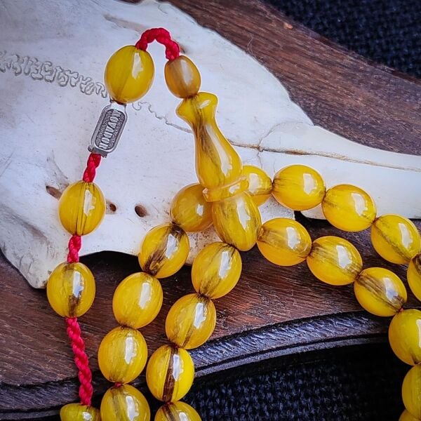 9x11 mm Helezon Hareli Çubuk Sıkma Kehribar Tesbih - Movador İmzalı