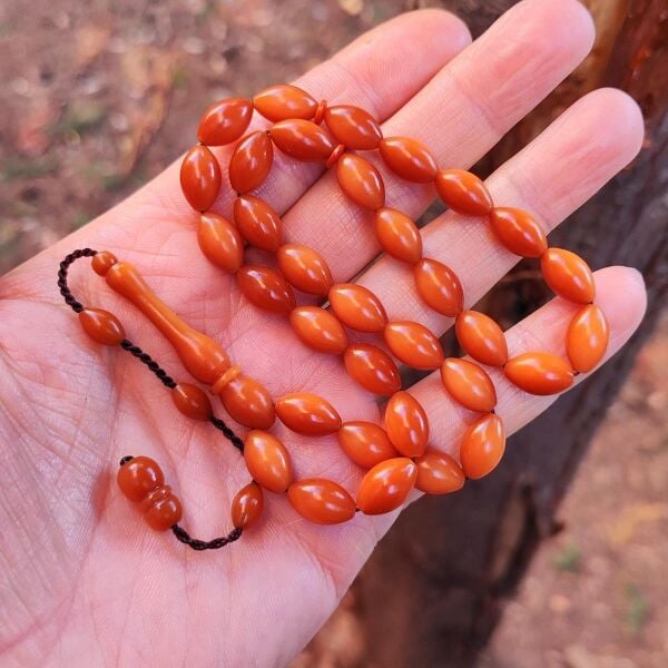 7x11 mm Bal Rengi Alman Fiber Tesbih | Usta İşçilikli Tespih