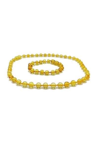 Yedek Klips Hediyeli Sertifikalı Kehribar Kolye Bileklik Seti Limon Rengi Bebek Diş Kolyesi 0-6 Yaş