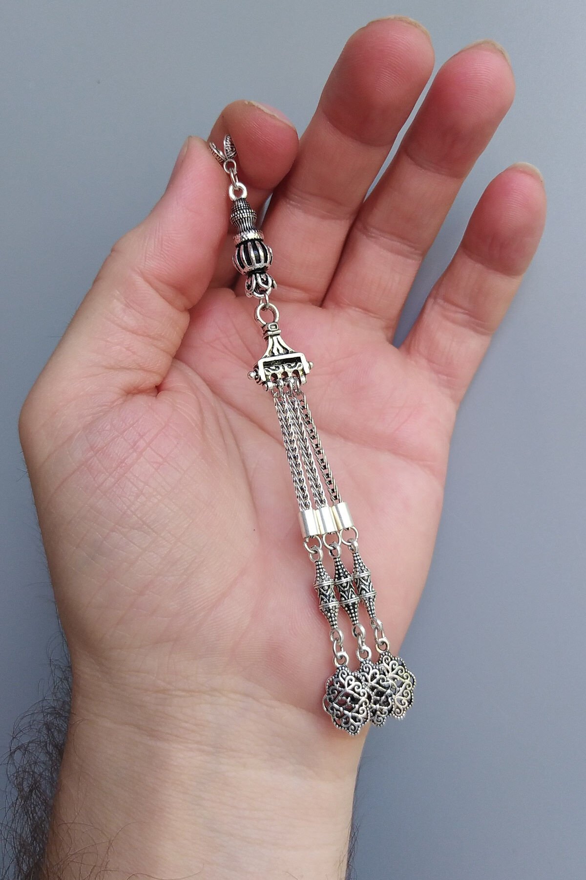 Mikron Gümüş Kaplama Sancak Model Tesbih Püskül Gümüş İşçilikli Sancak Püskül