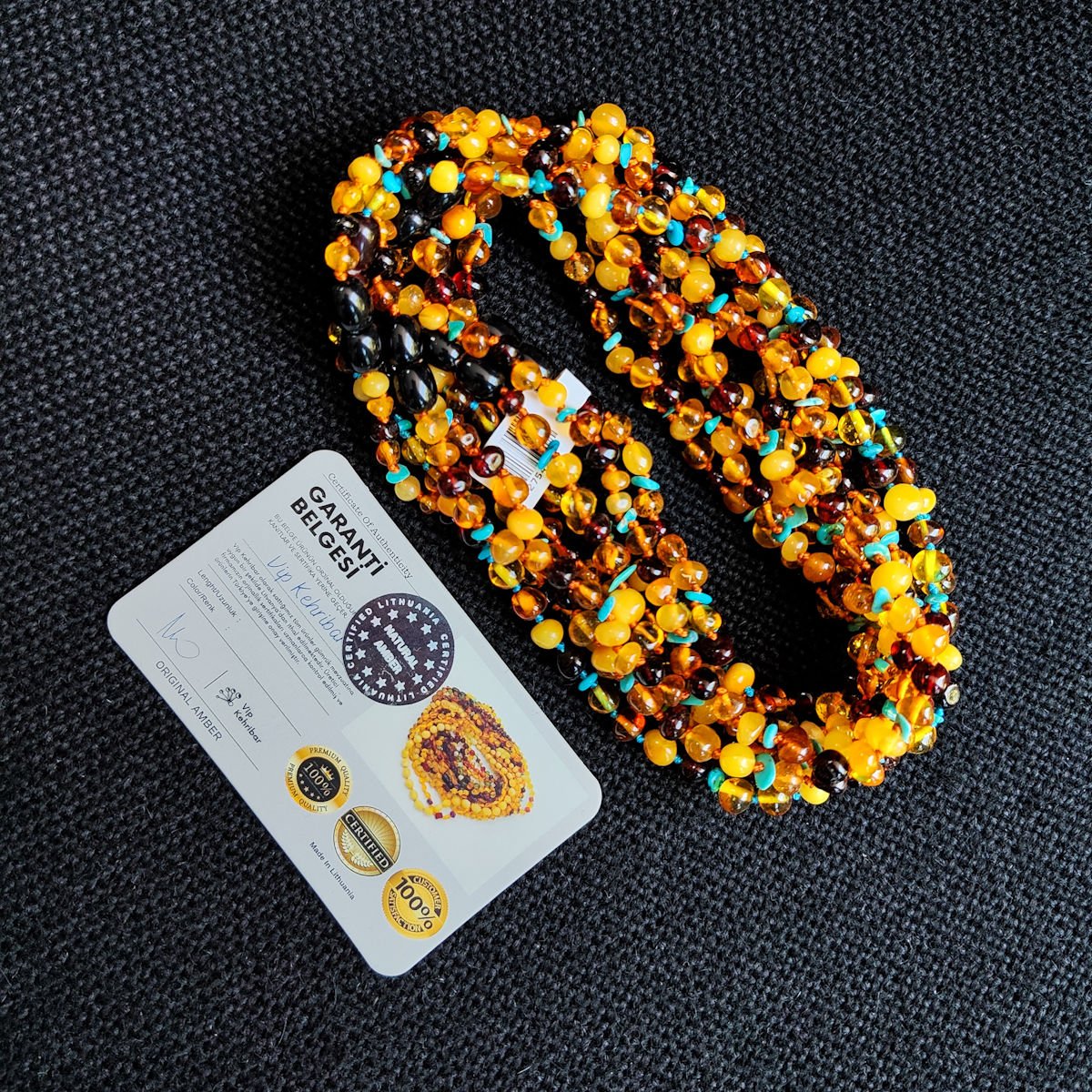 5 Gram Turkuaz Multicolor Kehribar Bebek Diş Kolyesi