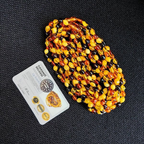 6 Gram Dev Yassı Multicolor Kehribar Bebek Diş Kolyesi