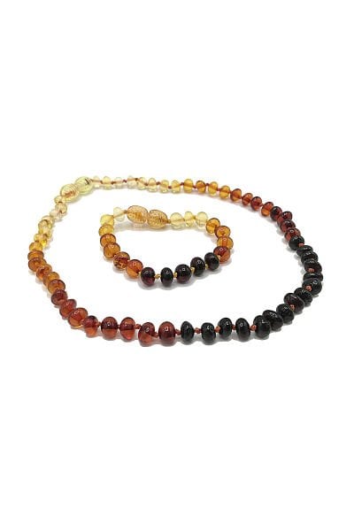 Yedek Klips Hediyeli Sertifikalı Kehribar Kolye Bileklik Seti Gök Kuşağı Bebek Diş Kolyesi 0-6 Yaş